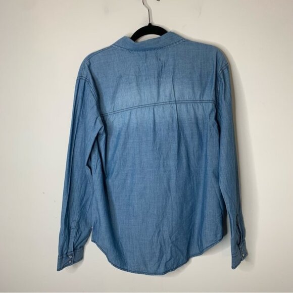 Free People One Teaspoon Chambray Denim Button Down Shirt Jean Frayed Blue XXS - Picture 14 of 16